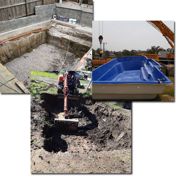 A fibreglass pool installation in Sydney. Excavation, crane and installation.